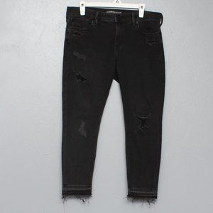 Express super soft ankle legging mid rise black raw hem distressed jeans